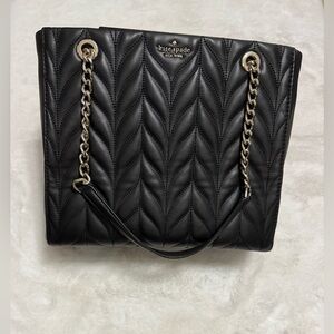 Kate Spade Black Quilted Tote with Gold Chain